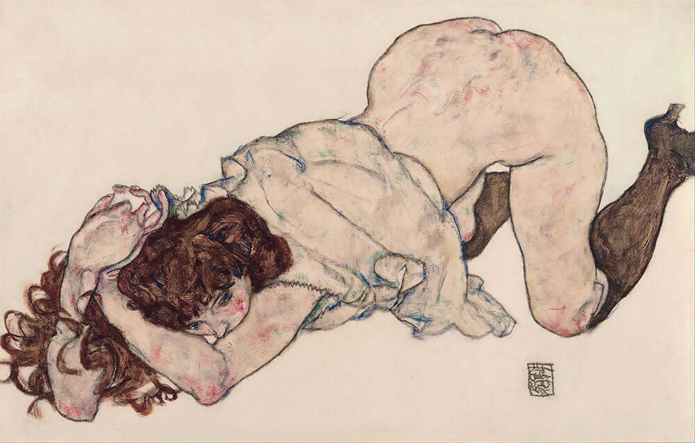 Kneeling Girl, Resting on Both Elbows by Egon Schiele - Art Print - Zapista