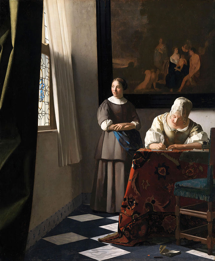 Lady writing a letter with her maid by Johannes Vermeer - Art Print - Zapista