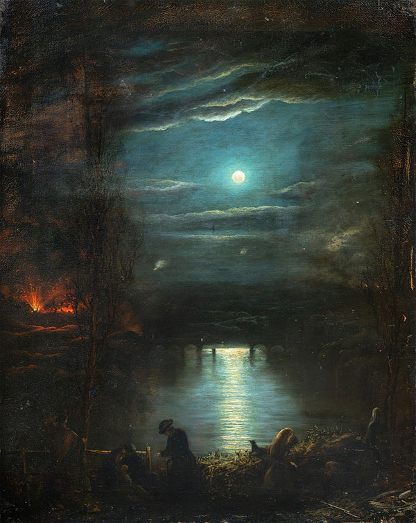 Landscape In The Moonlight With Fire - Art Print - Zapista