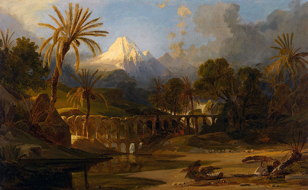 Landscape with Palm Trees and Mountainous Vista by Prosper Marilhat - Art Print - Zapista