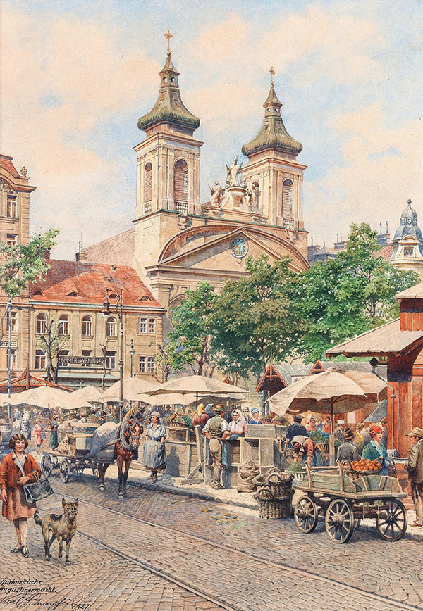 Lively Rochus-Market next to Rochus - Church in Landstrasser Hauptstrasse by Karl Schnorpfeil - Art Print - Zapista