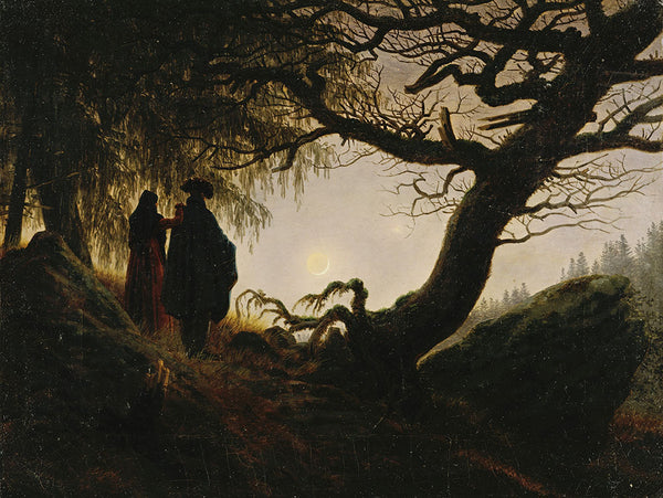 Man and Woman Contemplating the Moon - Art Print