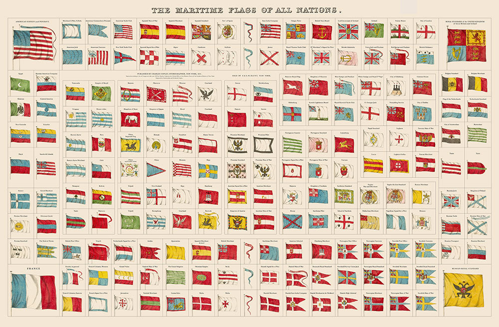 The Maritime Flags of All Nations, 1851 - Art Print - Zapista