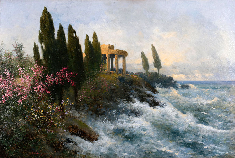 Mediterrane Landschaft mit antikem Tempel by Adolf Kaufmann - Art Print - Zapista