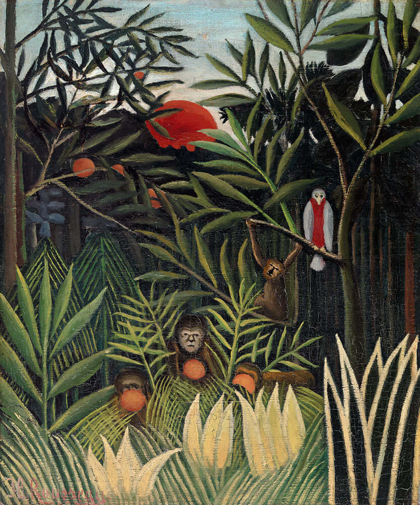 Monkeys and Parrot in the Virgin Forest by Henri Rousseau - Art Print - Zapista