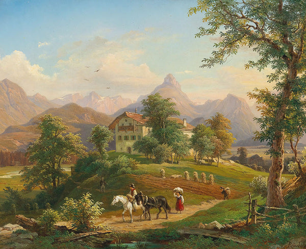 Nach der Ernte, im Hintergrund Loser und Trisselwand by Franz Xaver Reinhold - Art Print - Zapista