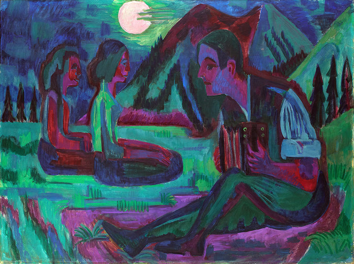 Night Moon, Accordion Player by Moonlight by Ernst Ludwig Kirchner - Art Print - Zapista