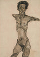 Nude Self-Portrait in Gray with Open Mouth by Egon Schiele - Art Print - Zapista