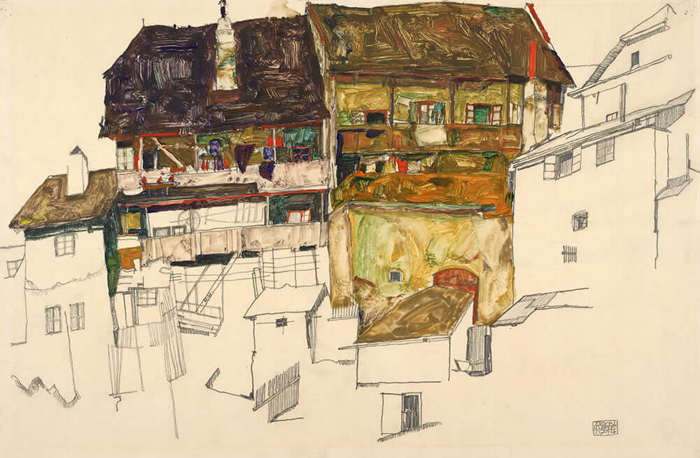 Old Houses in Krumau by Egon Schiele - Art Print - Zapista