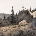 Op under Fjeldet toner en Lur (Up in the Hills a Clarion Call rings out) by Theodor Kittelsen - Art Print - Zapista