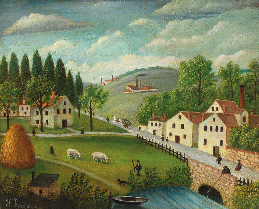 Pastoral Landscape with Stream, Fisherman and Strollers by Henri Rousseau - Art Print - Zapista