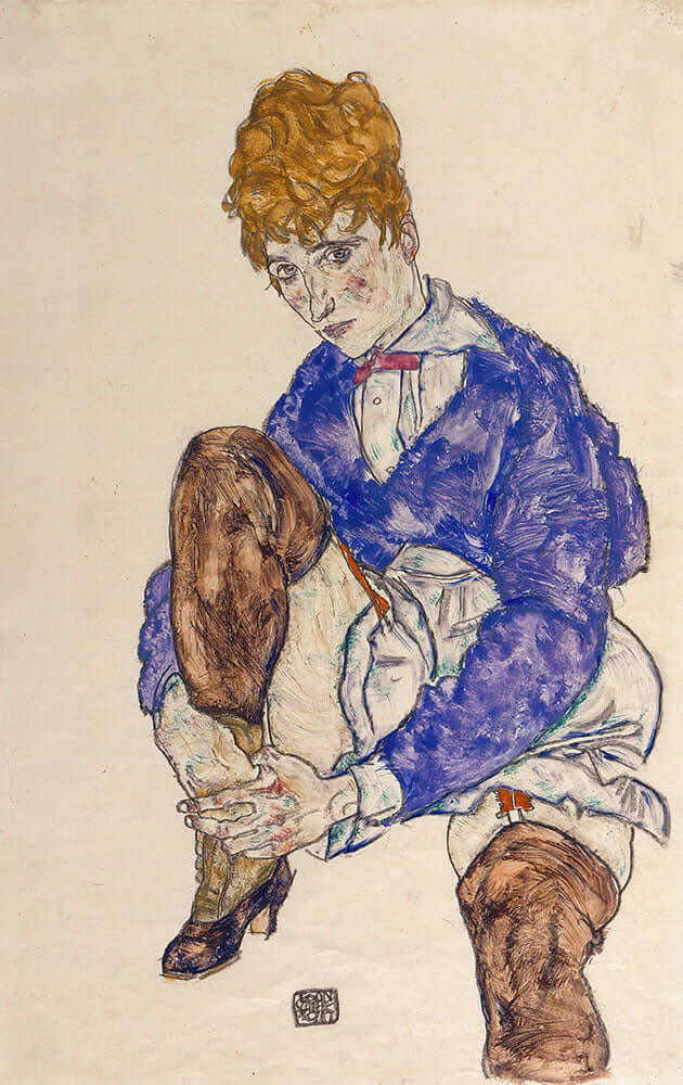 Portrait of the Artist's Wife Seated, Holding Her Right Leg by Egon Schiele - Art Print - Zapista