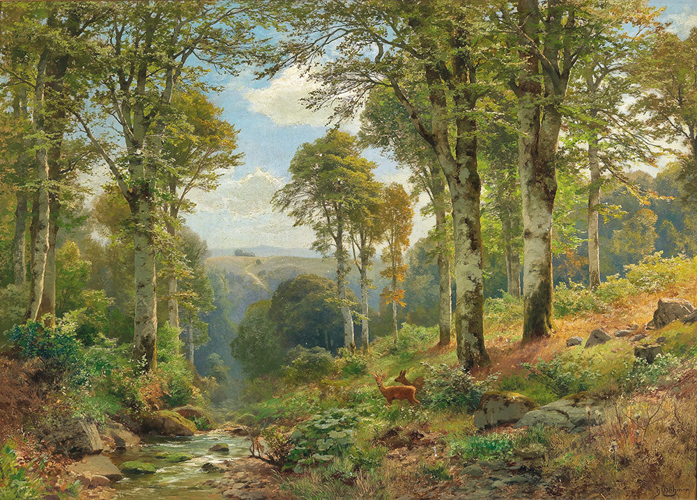 Roe Deer by a Stream by Heinrich Bohmer - Art Print - Zapista
