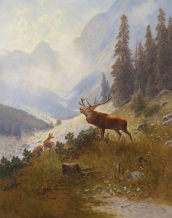 Rohrender Hirsch im Gebirge by Ludwig Sckell - Art Print - Zapista