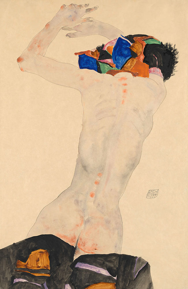 Ruckenakt mit buntem Tuch by Egon Schiele - Art Print - Zapista