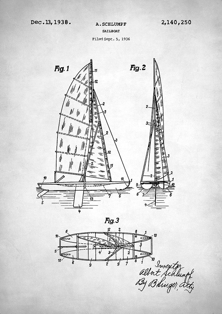 Sailboat Patent - Art Print - Zapista