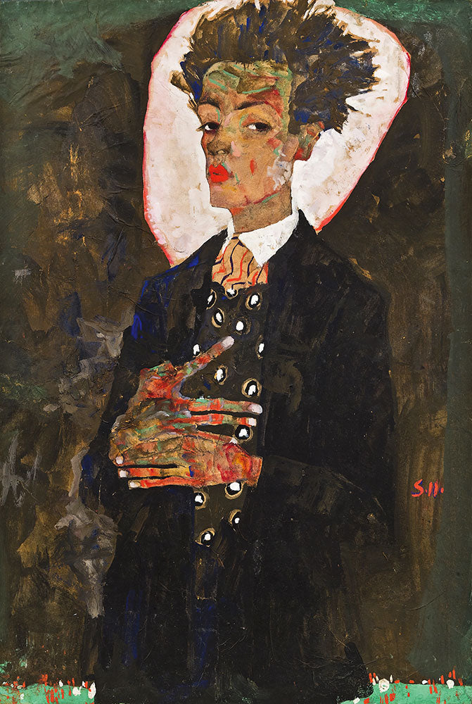 Self-Portrait with Peacock Waistcoat, Standing by Egon Schiele - Art Print - Zapista