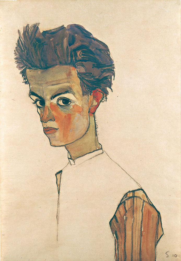 Self-Portrait with Striped Shirt by Egon Schiele - Art Print - Zapista