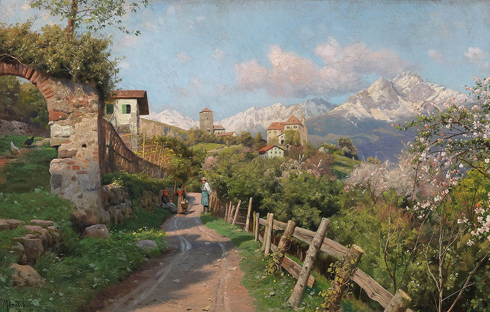 Spring Landscape in a Village in Tyrol by Peder Mork Monsted - Art Print - Zapista