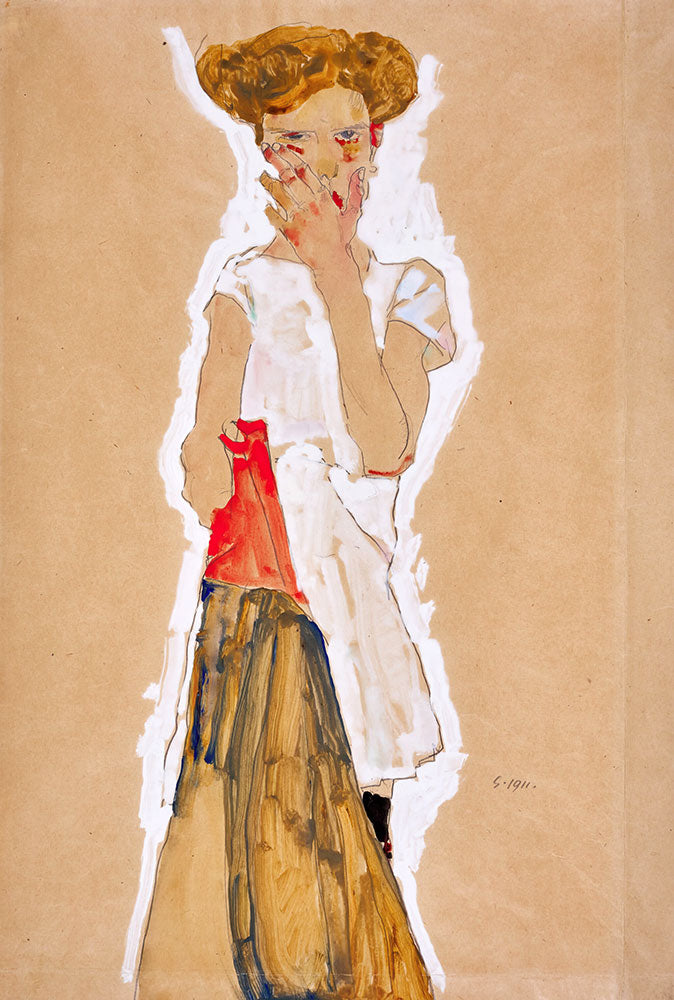 Standing Girl in a White Petticoat by Egon Schiele - Art Print - Zapista