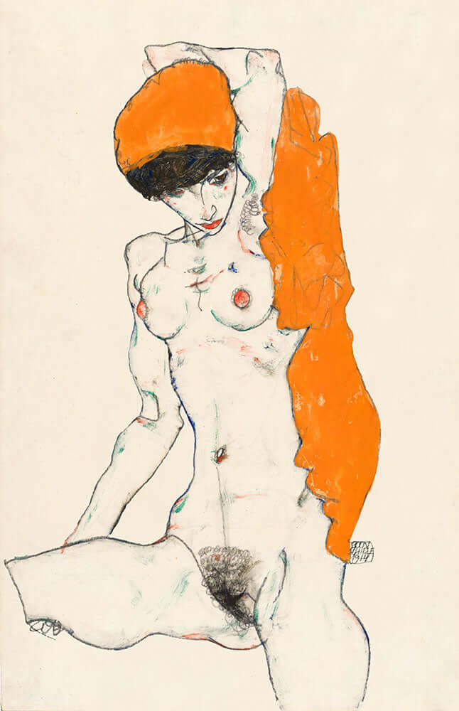 Standing Nude with Orange Drapery by Egon Schiele - Art Print - Zapista