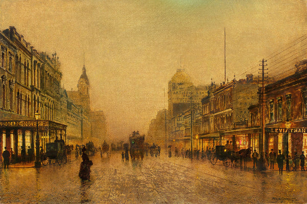 Swanston Street, Melbourne by John Atkinson Grimshaw - Art Print - Zapista