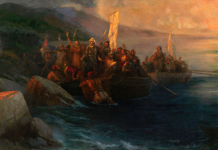 The Disembarkation of Christopher Columbus with Companions on Three Launches, on Friday 12th October 1492, At Sunrise, on an American Island Named San Salvador by Him on the Very Same Day by Ivan Aivazovsky - Art Print - Zapista