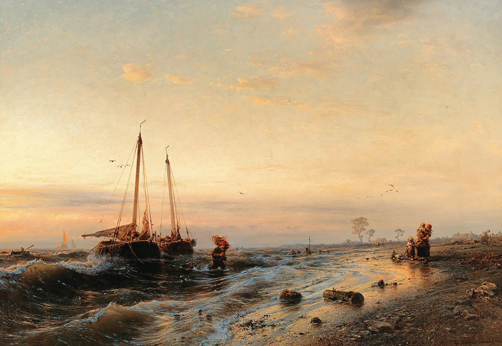 The arrival of the fishing boats by Eduard Hildebrandt - Art Print - Zapista