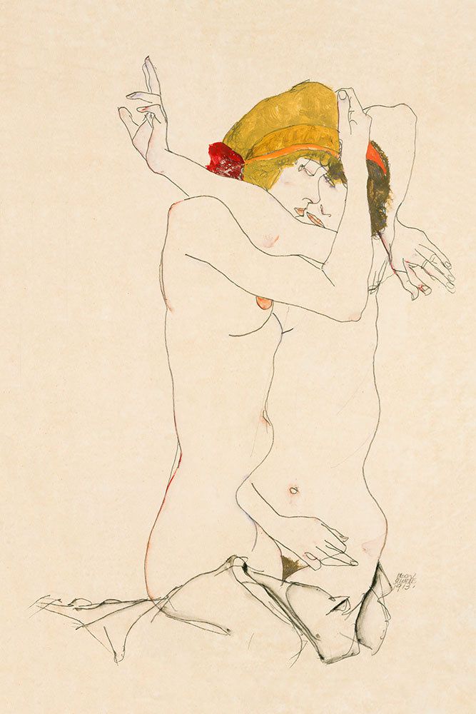 Two Women Embracing by Egon Schiele - Art Print - Zapista