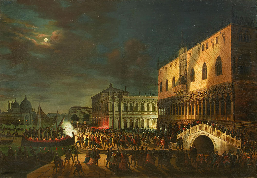 Venice, a Feast on the Piazzetta at Night by Giovanni Grubacs - Art Print - Zapista