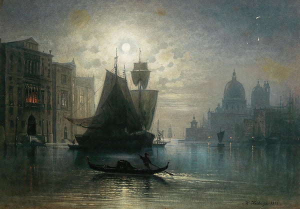 Venice, the Grand Canal in the Moonlight by Karl Heilmayer - Art Print - Zapista