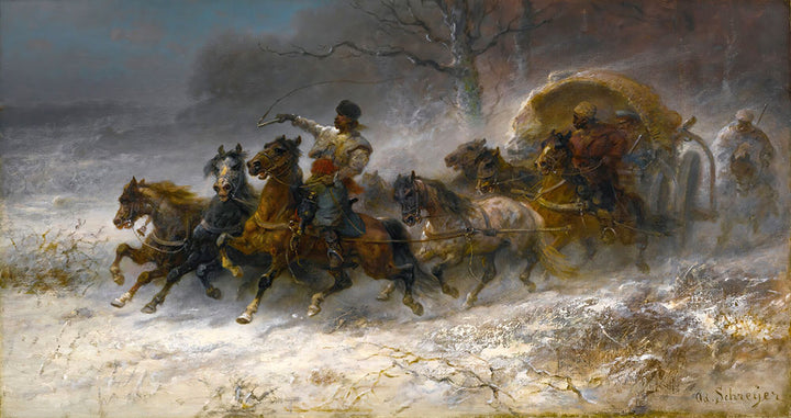 Wallachians On The Move In A Winter Landscape by Adolf Schreyer - Art Print - Zapista