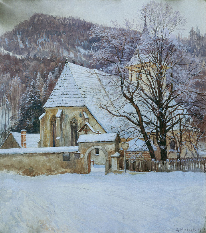 Winter im Rosenthal bei Kapellen mit altgotischer Kirche by Georg Holub - Art Print - Zapista