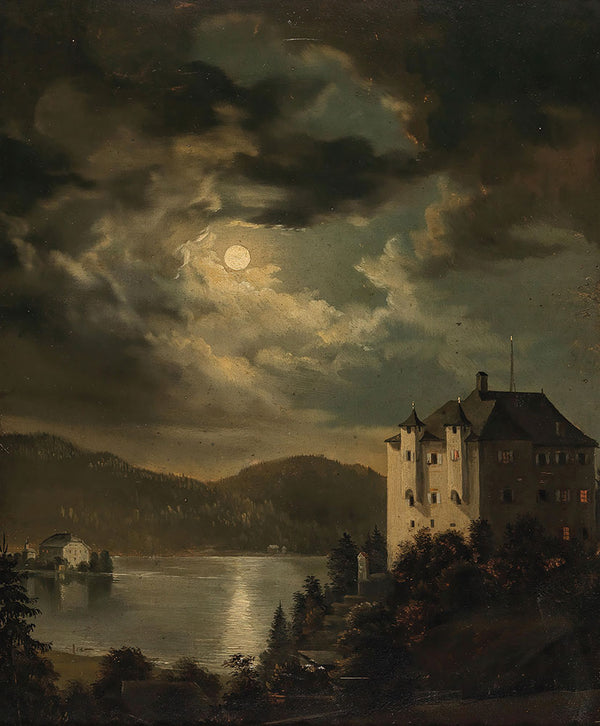 Worthersee, Mondstimmung uber Schloss Freyenthurn mit Blick auf Loretto by Clementine von Rainer - Art Print - Zapista