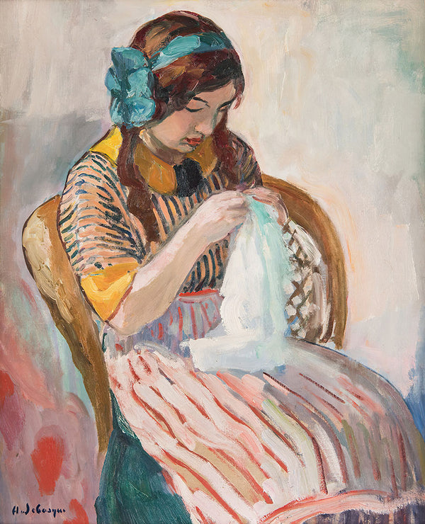 Young Girl Sewing by Henri Lebasque - Art Print - Zapista