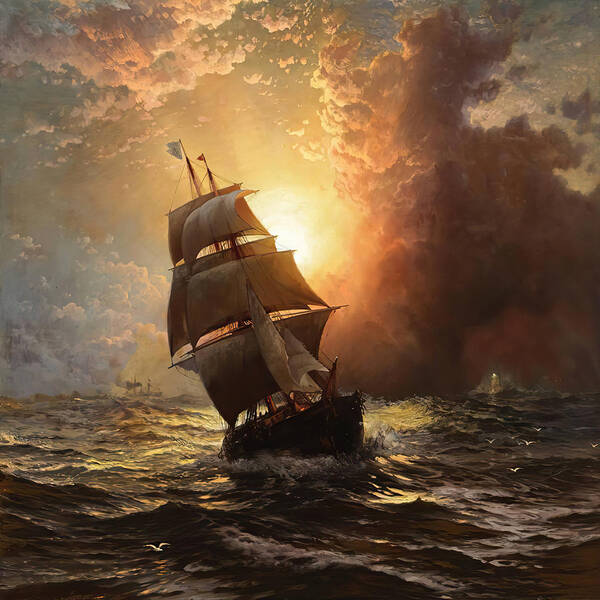 A Clipper at Sunset by Edward Moran - Art Print - Zapista