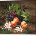 A Forest Still Life with Peach and Grapes - Canvas Print