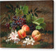 A Forest Still Life with Peach and Grapes - Canvas Print