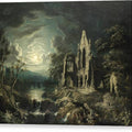A Moonlit River Landscape - Canvas Print