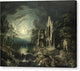A Moonlit River Landscape - Canvas Print