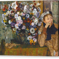 A Woman Seated Beside a Vase of Flowers - Canvas Print