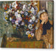 A Woman Seated Beside a Vase of Flowers - Canvas Print