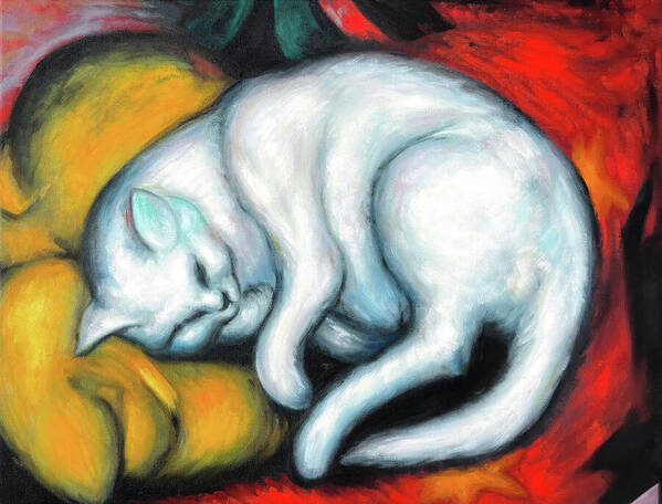 Cat on a Yellow Cushion - Art Print