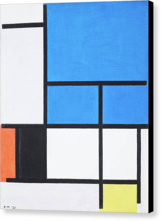 Composition with Large Blue Plane, Red, Black, Yellow, and Gray - Canvas Print