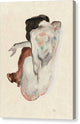 Crouching Nude in Shoes and Black Stockings - Canvas Print