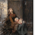 Destitute Dead Mother Holding Her Sleeping Child in Winter - Canvas Print
