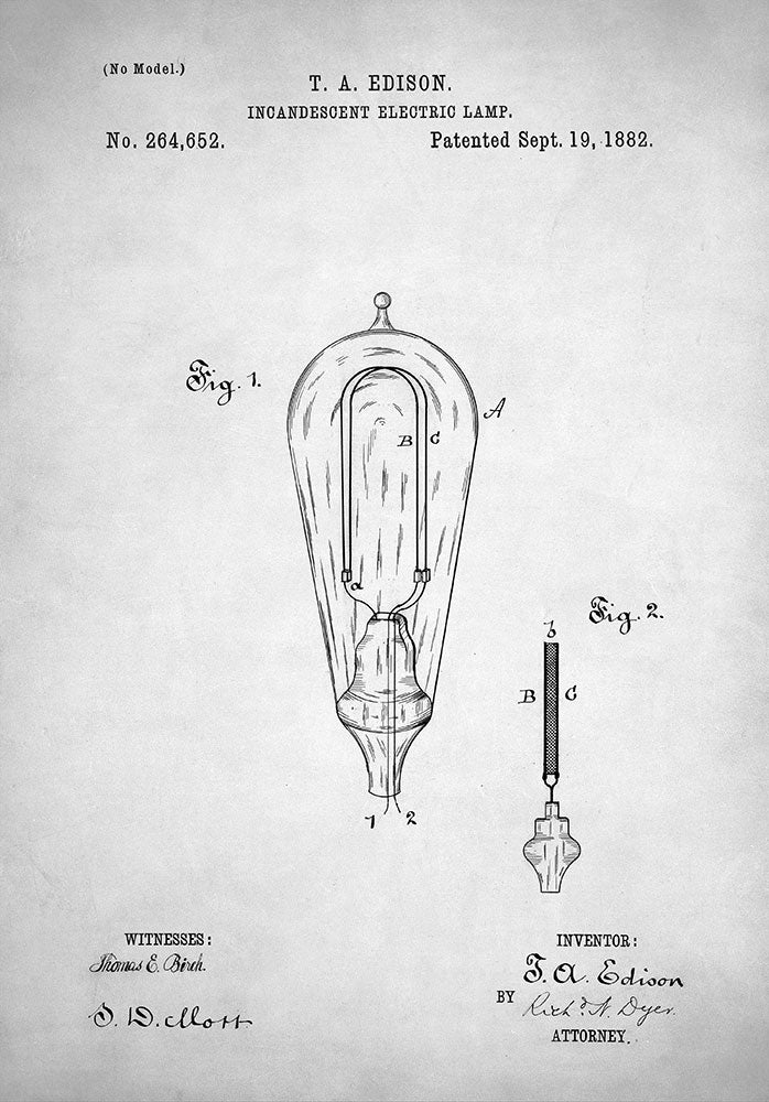 Edison Lamp Patent - Art Print - Zapista