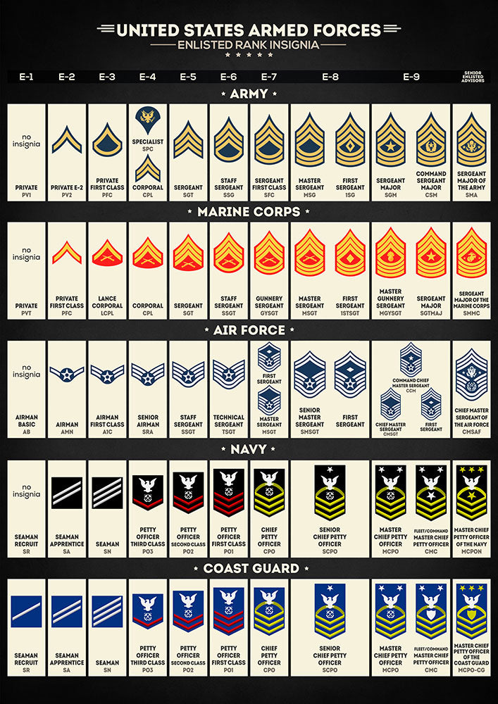 United States Armed Forces Enlisted Rank Insignia - Art Print - Zapista