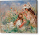 Girls in the Grass Arranging a Bouquet - Canvas Print