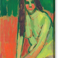 Half-Nude Figure With Long Hair Sitting Bent - Canvas Print